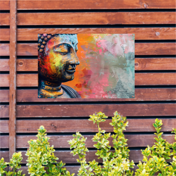 Epressief Kleurrijk Boeddha Gezicht Portret tuinposter