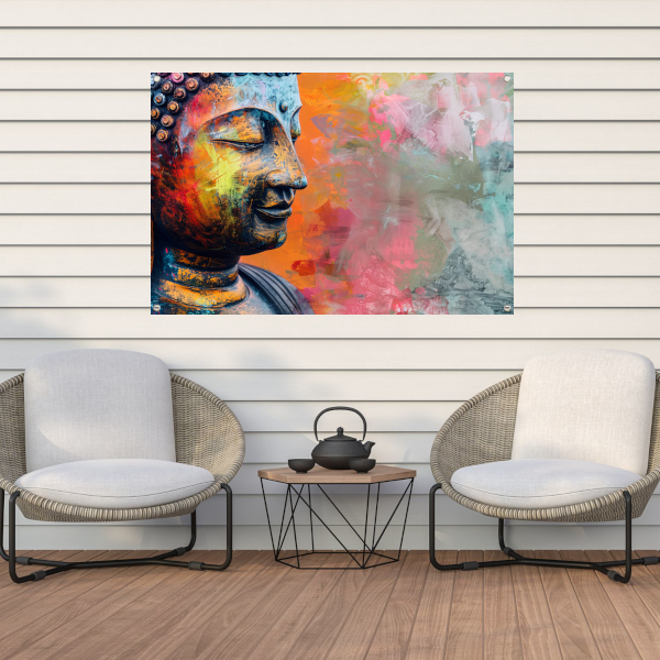 Epressief Kleurrijk Boeddha Gezicht Portret tuinposter