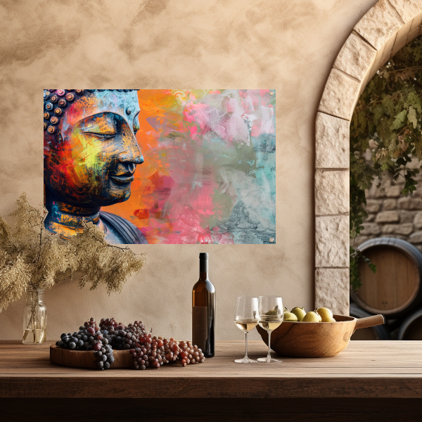 Epressief Kleurrijk Boeddha Gezicht Portret tuinposter
