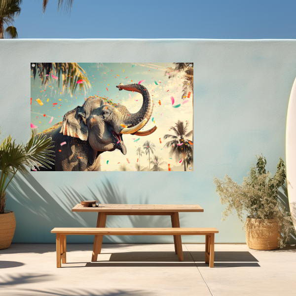 Popart Olifant met Confetti tuinposter
