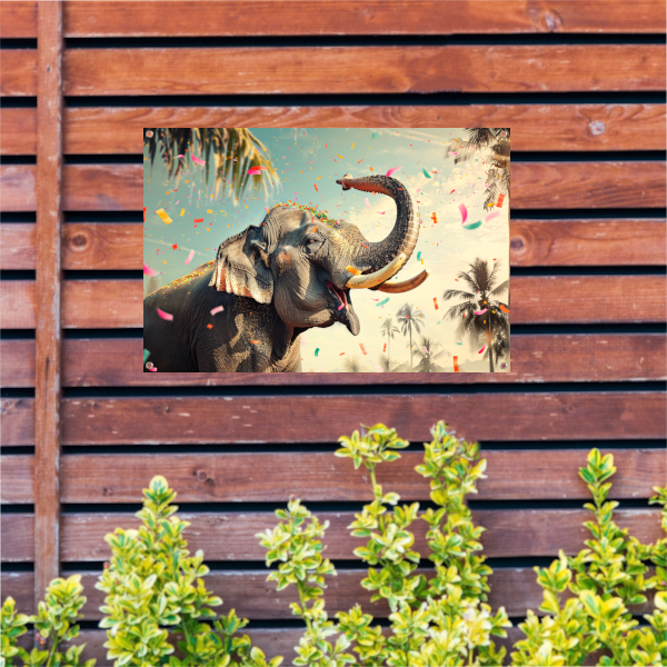 Popart Olifant met Confetti tuinposter