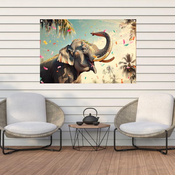 Popart Olifant met Confetti tuinposter