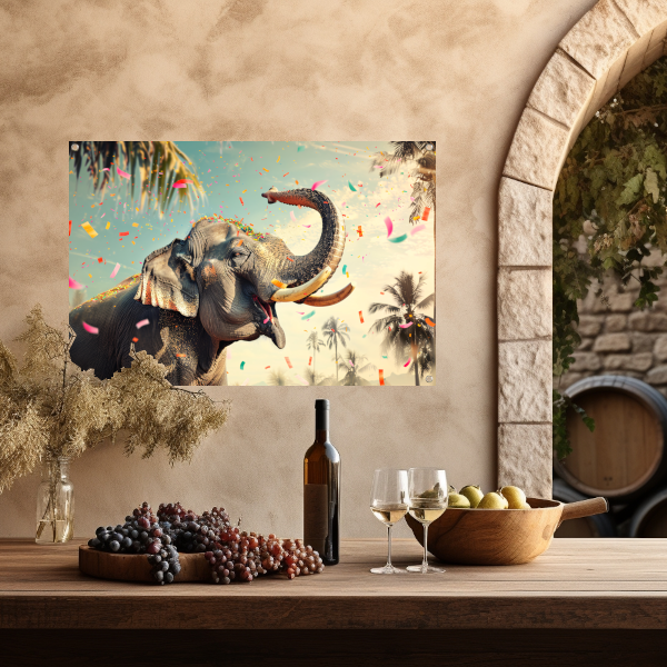 Popart Olifant met Confetti tuinposter