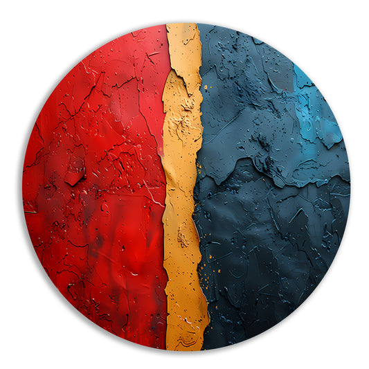 Diepe kleurscheuren in abstract design aluminium muurcirkel