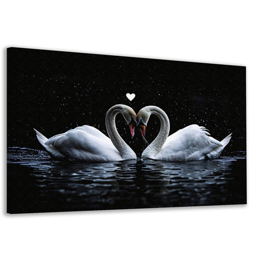 Twee zwanen vormen een hart in water canvas