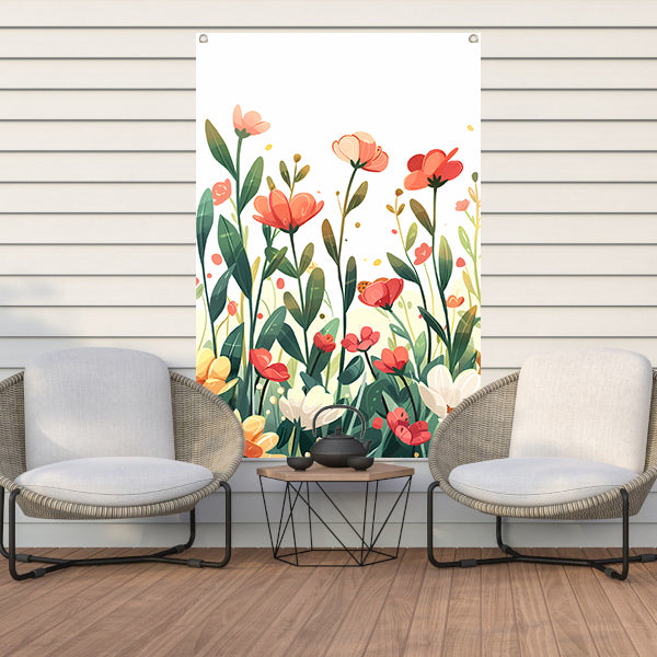 Kleurrijke Bloemenweide met Vlinder tuinposter