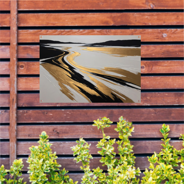 Golvende Horizon in Zwart, Wit en Goud tuinposter
