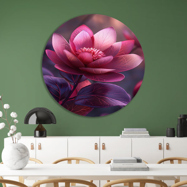 Paarse Lotusbloem op Water aluminium muurcirkel