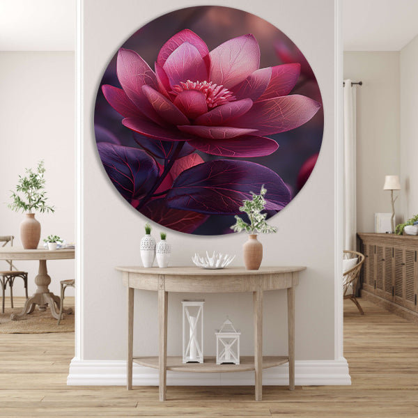Paarse Lotusbloem op Water aluminium muurcirkel