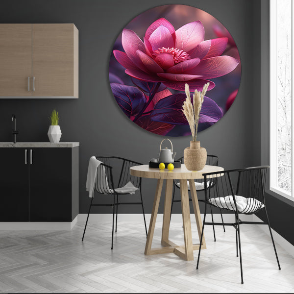 Paarse Lotusbloem op Water aluminium muurcirkel