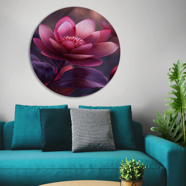 Paarse Lotusbloem op Water aluminium muurcirkel