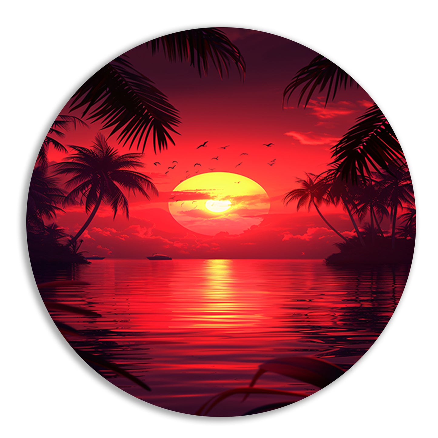 Tropische zonsondergang met palmbomen aluminium muurcirkel