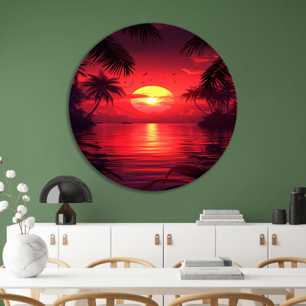 Tropische zonsondergang met palmbomen aluminium muurcirkel