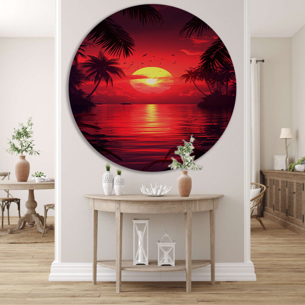 Tropische zonsondergang met palmbomen aluminium muurcirkel