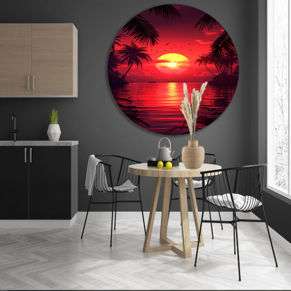 Tropische zonsondergang met palmbomen aluminium muurcirkel