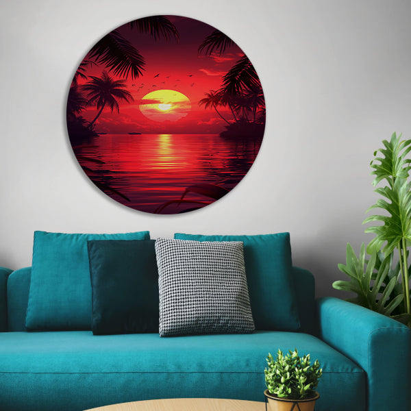 Tropische zonsondergang met palmbomen aluminium muurcirkel