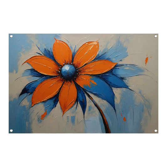 Oranje-Blauwe Bloei met Levendige Druppels tuinposter
