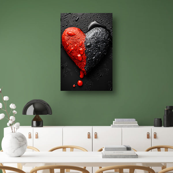 Abstract Hart in Zwart en Rood canvas met baklijst