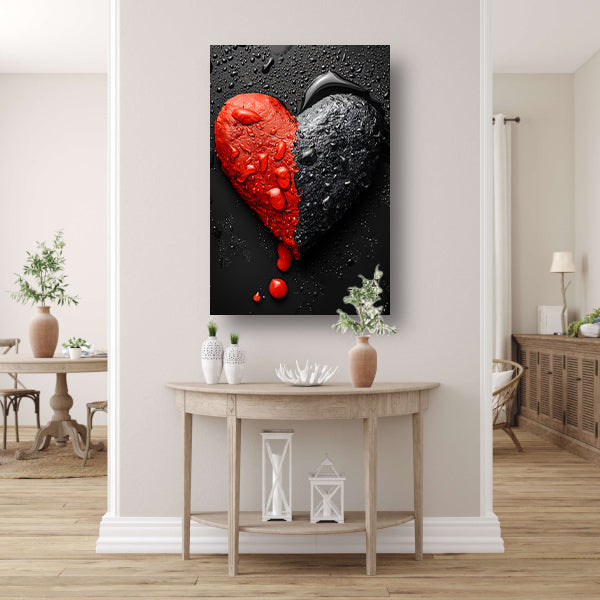 Abstract Hart in Zwart en Rood canvas met baklijst