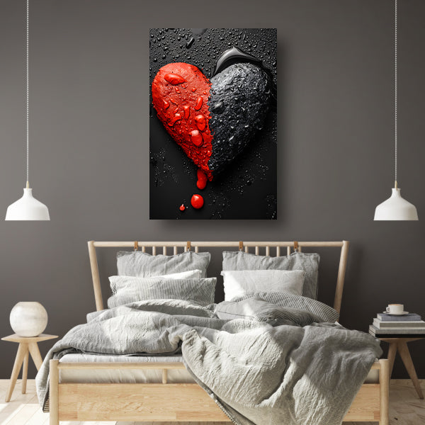 Abstract Hart in Zwart en Rood canvas met baklijst