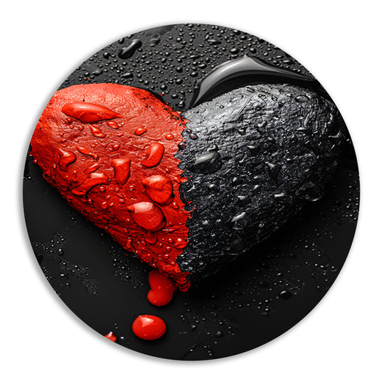 Abstract Hart in Zwart en Rood aluminium muurcirkel