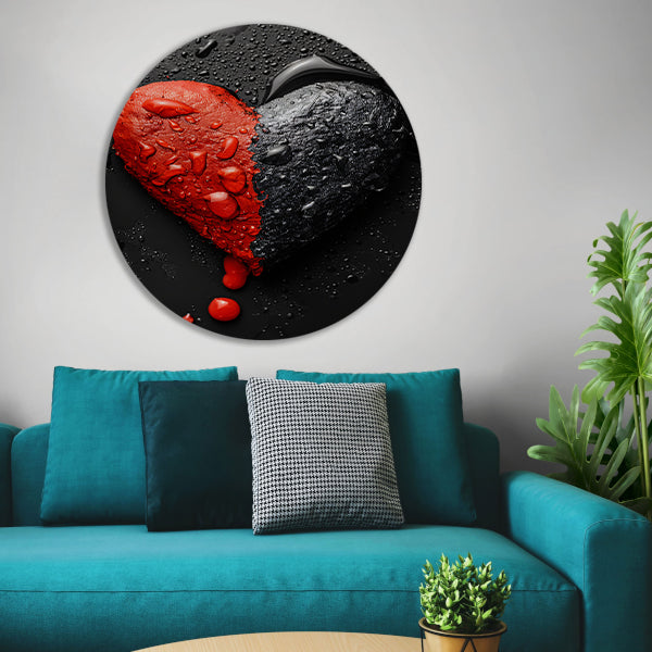 Abstract Hart in Zwart en Rood forex muurcirkel