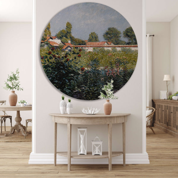 Fruit De Petit Gennevilliers Garden, de roze daken - Gustave Caillebotte aluminium muurcirkel