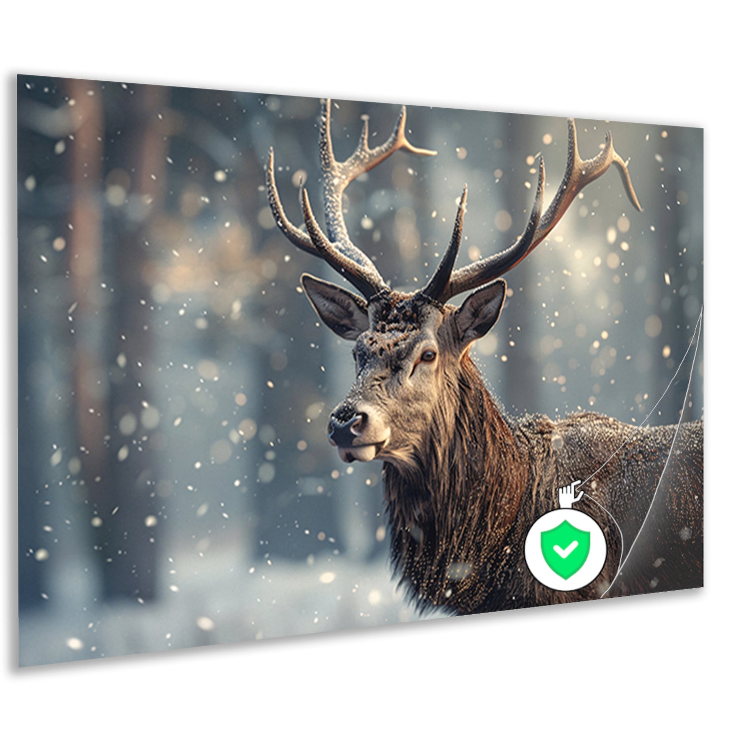 Majestueus hert in sneeuwval vastgelegd poster