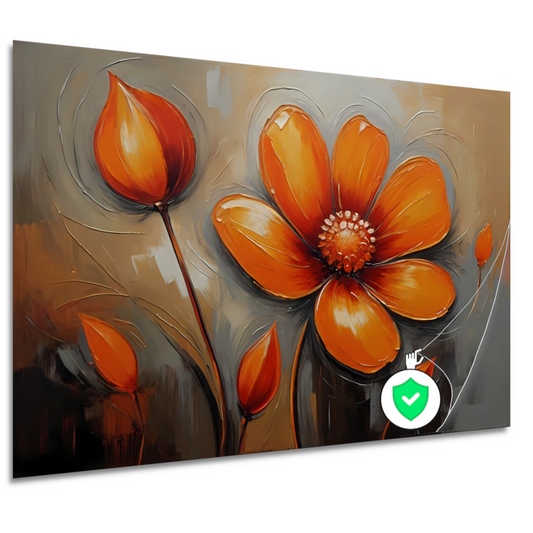 Oranje Bloem Impressie in Olieverf poster