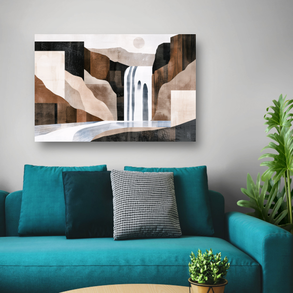Minimalistische waterval in monochrome aardetinten canvas