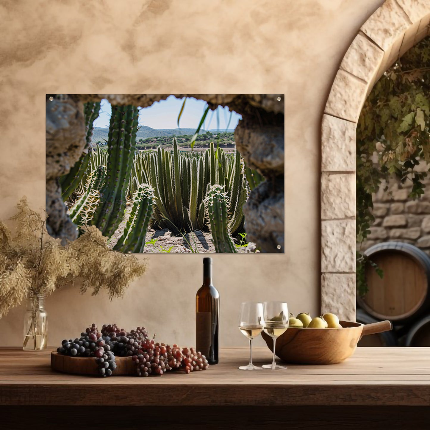 Cactussen in het landschap tuinposter