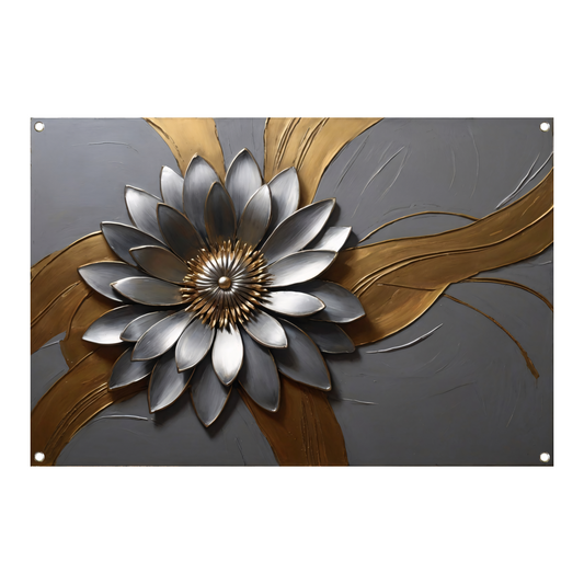 Elegante Gouden en Zilveren Bloem Kunst tuinposter