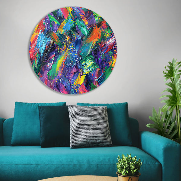 Abstracte kleurenexplosie met dynamische penseelstreken forex muurcirkel