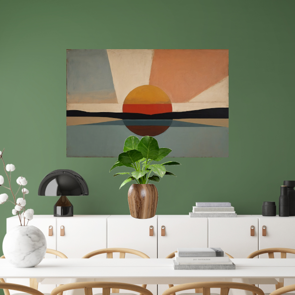 Zonsondergang bauhaus stijl canvas met baklijst