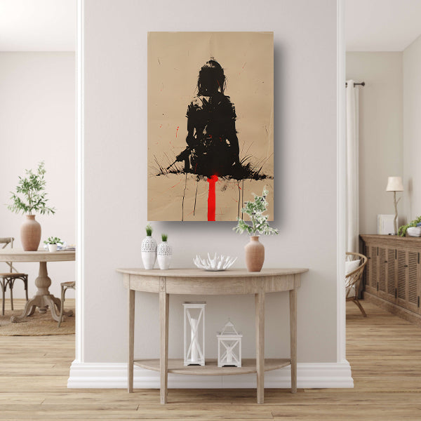 Eenzame vrouwelijke krijger in desolate omgeving canvas