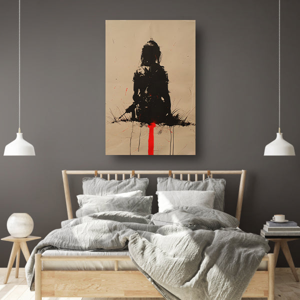 Eenzame vrouwelijke krijger in desolate omgeving canvas