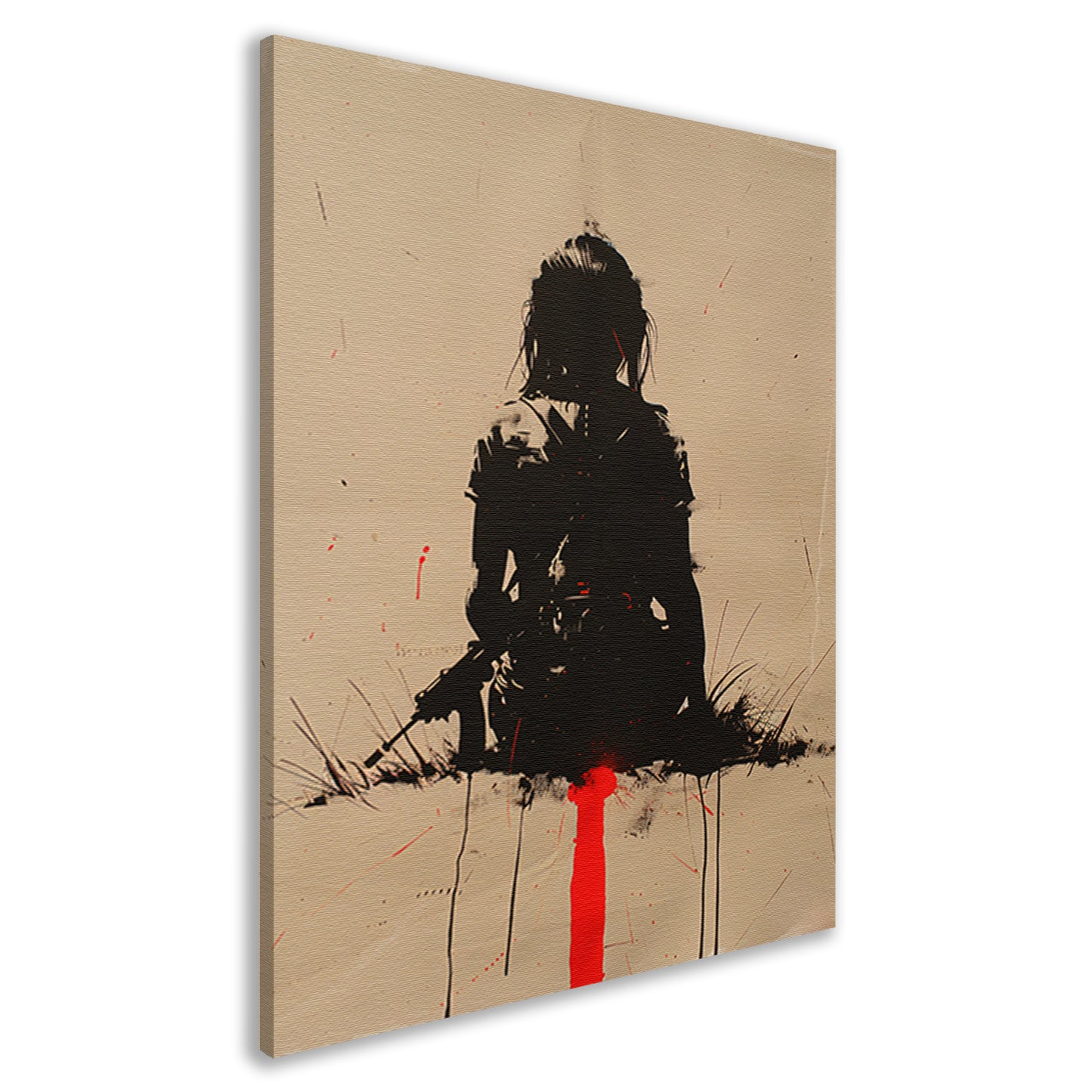 Eenzame vrouwelijke krijger in desolate omgeving canvas