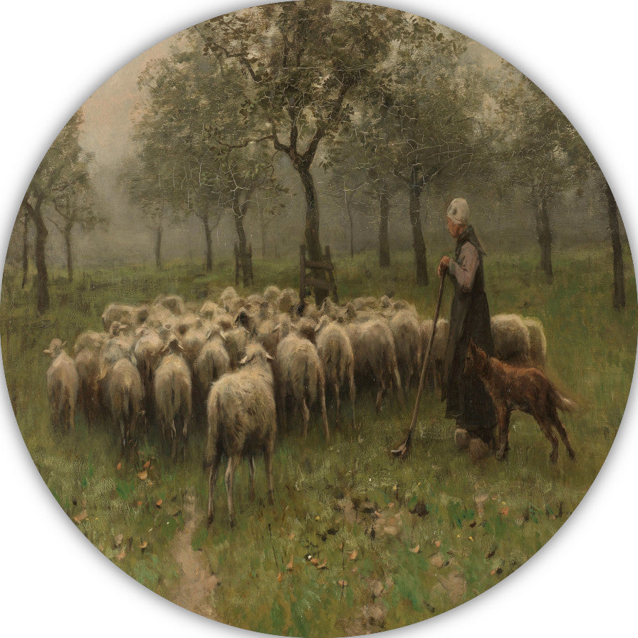 Herderin met kudde schapen - Anton Mauve aluminium muurcirkel