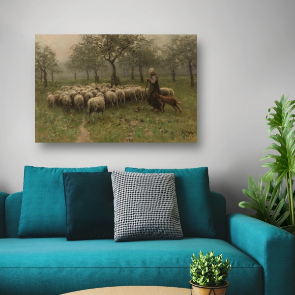 Herderin met kudde schapen - Anton Mauve poster