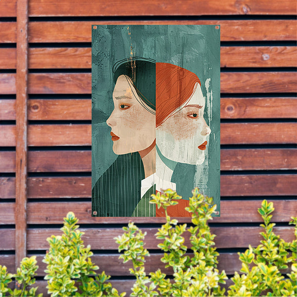 Artistieke moderne portretten van een stel tuinposter