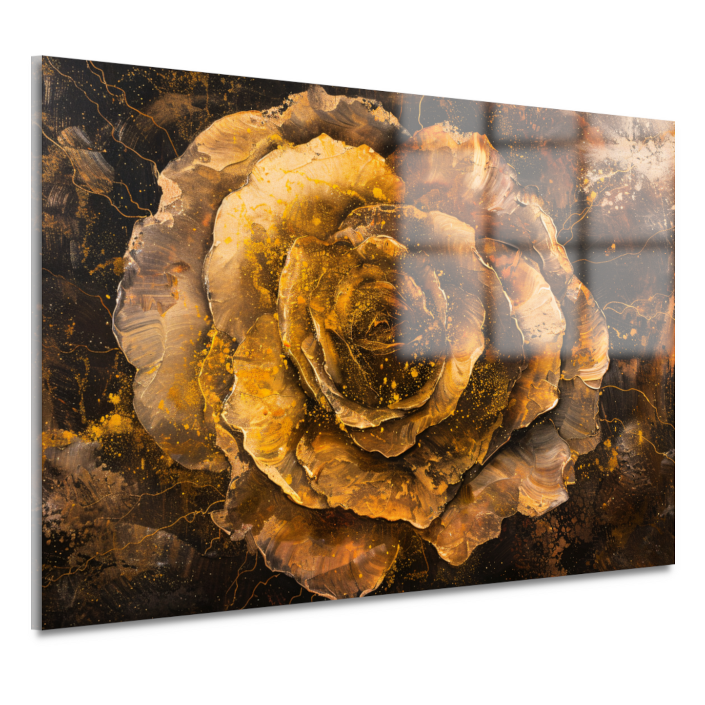 Gouden en Zwarte Abstracte Roos op Schilderij acrylglas