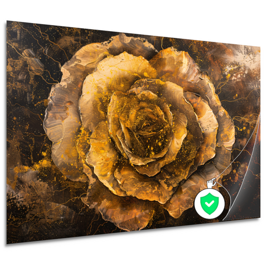 Gouden en Zwarte Abstracte Roos op Schilderij poster