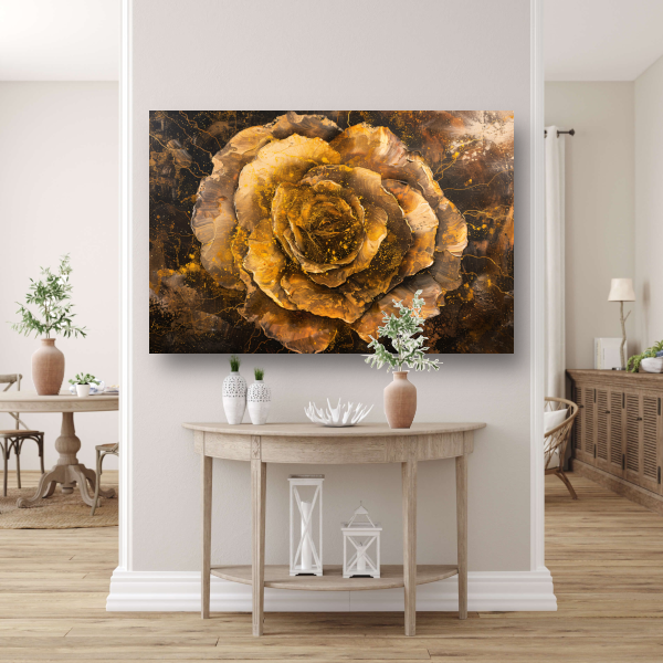 Gouden en Zwarte Abstracte Roos op Schilderij poster