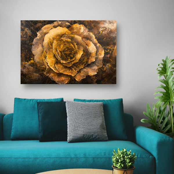 Gouden en Zwarte Abstracte Roos op Schilderij poster