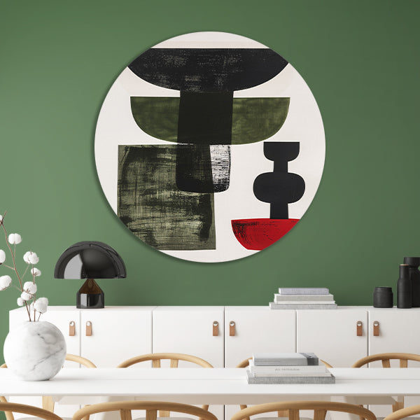 Abstract Vormen in Zwart, Wit, Groen en Rood forex muurcirkel