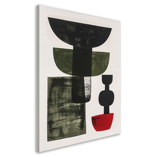 Abstract Vormen in Zwart, Wit, Groen en Rood canvas