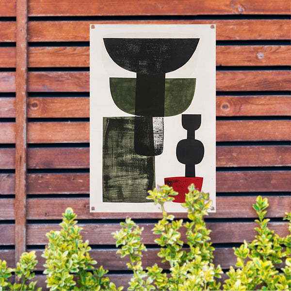 Abstract Vormen in Zwart, Wit, Groen en Rood tuinposter