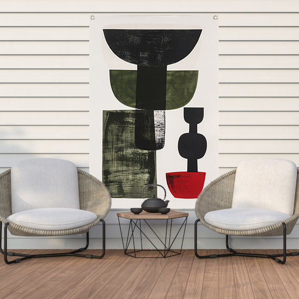 Abstract Vormen in Zwart, Wit, Groen en Rood tuinposter