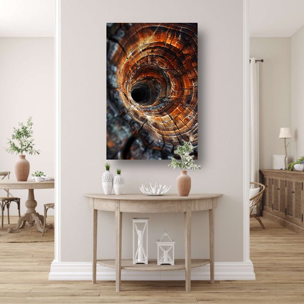 Close-up van een boomstam met draaikolkpatroon canvas