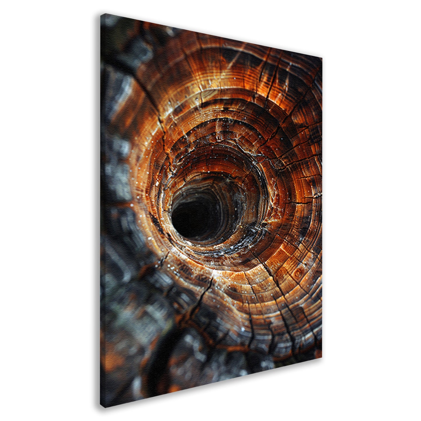 Close-up van een boomstam met draaikolkpatroon canvas